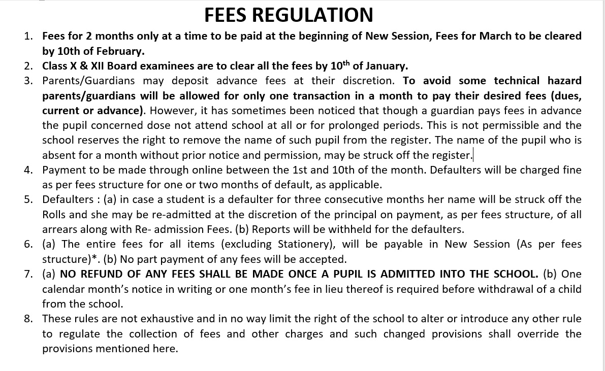 FEES REGULATION